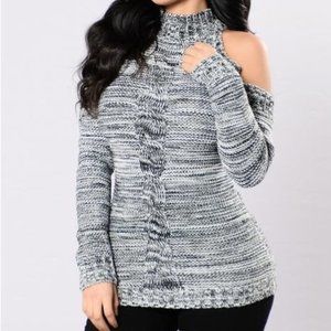 FashionNova Cold Shoulder Gray Sweater in M